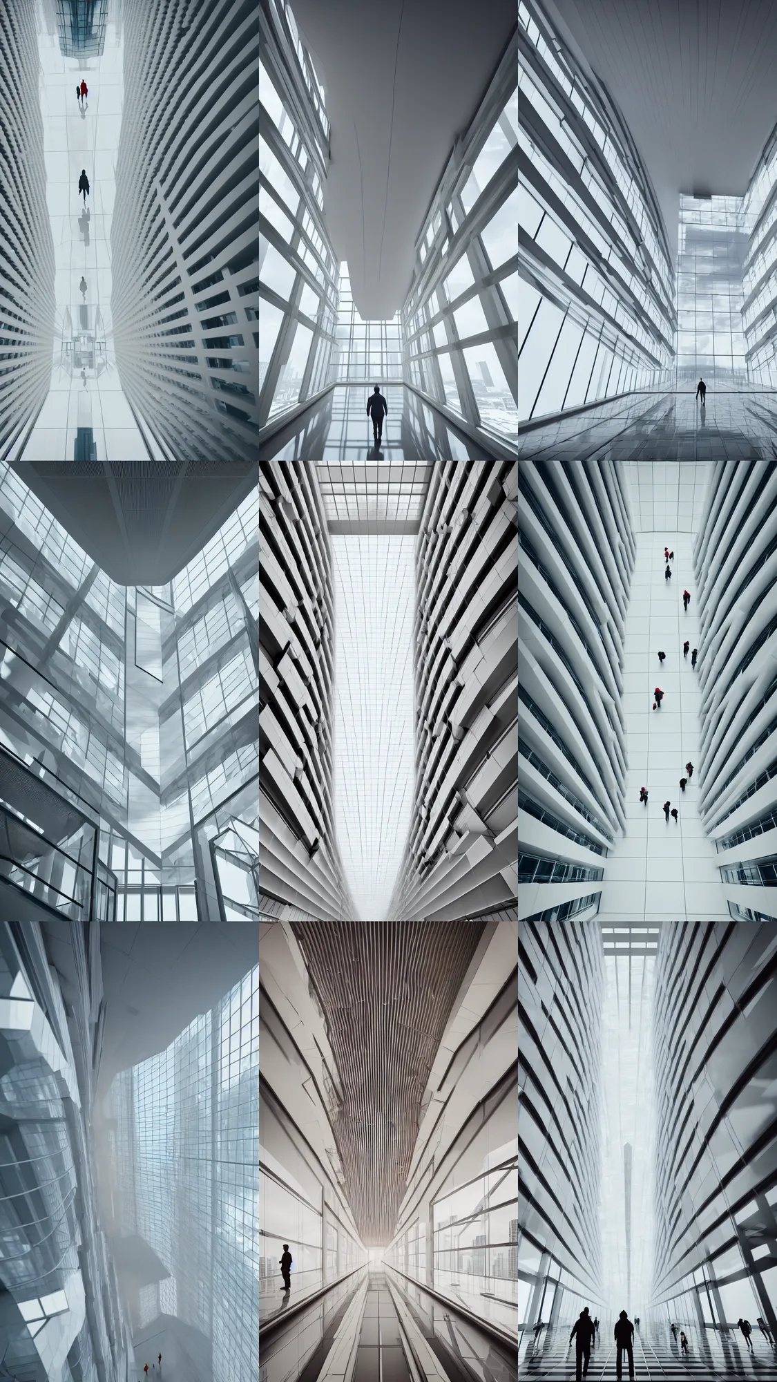 Prompt: the inside of a very tall building, octane render, warm colour scheme, white, cinematic, scenery, high detail, high quality, close up angle, people walking