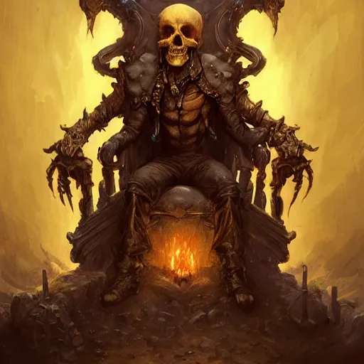 an Evil necromancer sitting on a throne of skull, | Stable Diffusion ...