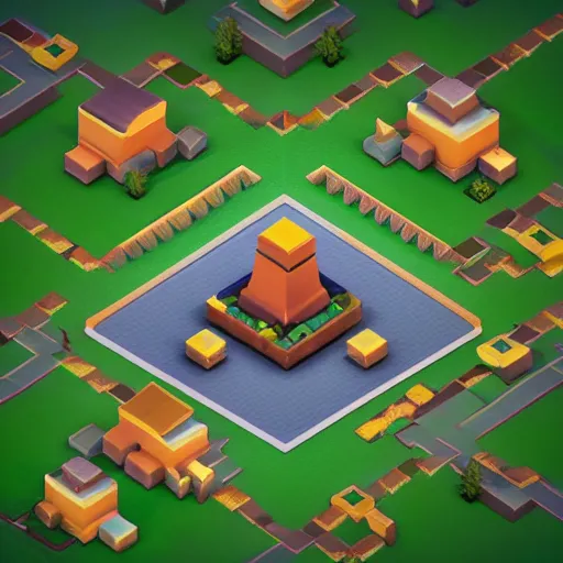 Image similar to isometric game level by style of clash of clans, octane render, concept art