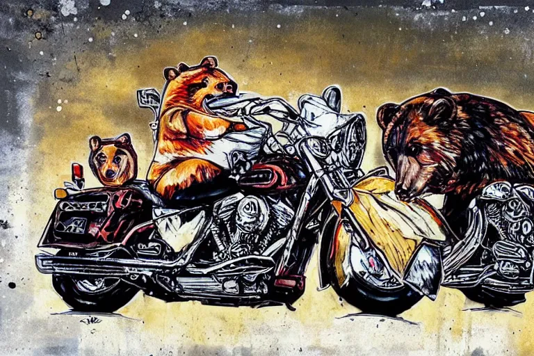 Image similar to a bear riding a Harley Davidson by Sandra Chevrier