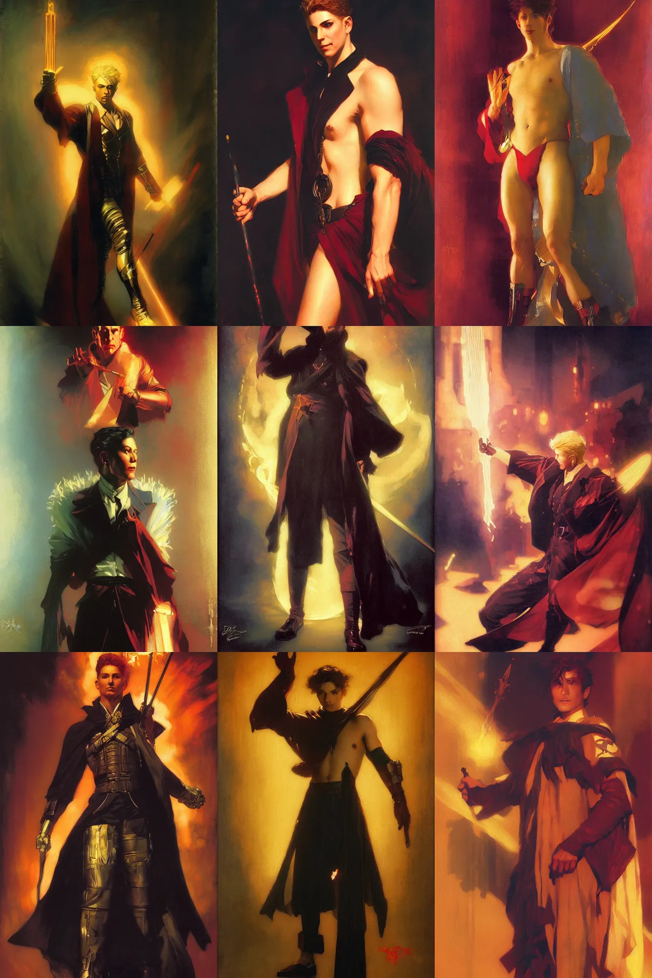 Prompt: wizard, male, painting by delphin enjolras, j. c. leyendecker, yoji shinkawa