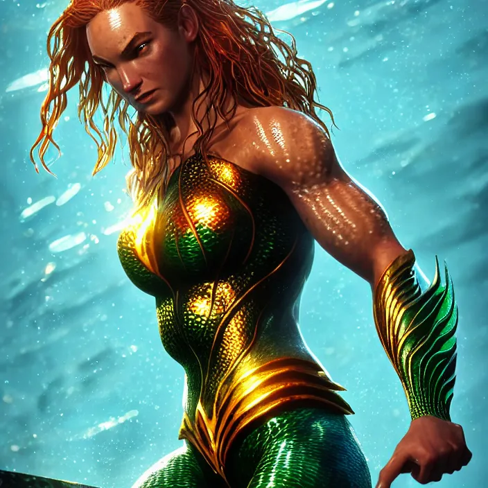 Image similar to female aquaman, au naturel, hyper detailed, digital art, trending in artstation, cinematic lighting, studio quality, smooth render, unreal engine 5 rendered, octane rendered, art style by klimt and nixeu and ian sprigger and wlop and krenz cushart