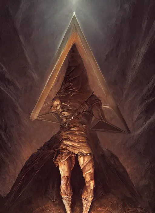 Image similar to digital _ painting _ of _ pyramid head _ by _ filipe _ pagliuso _ and _ justin _ gerard _ symmetric _ fantasy _ highly _ detailed _ realistic _ intricate _ port