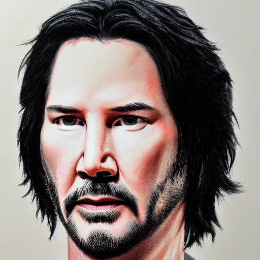 Image similar to intricately detailed semirealistic portrait of johnny silverhand (keanu reeves)