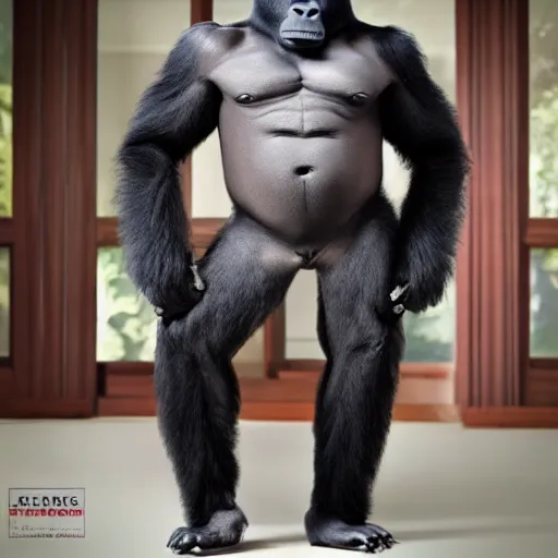 Image similar to a gorilla dressed as a businessman, advertisement