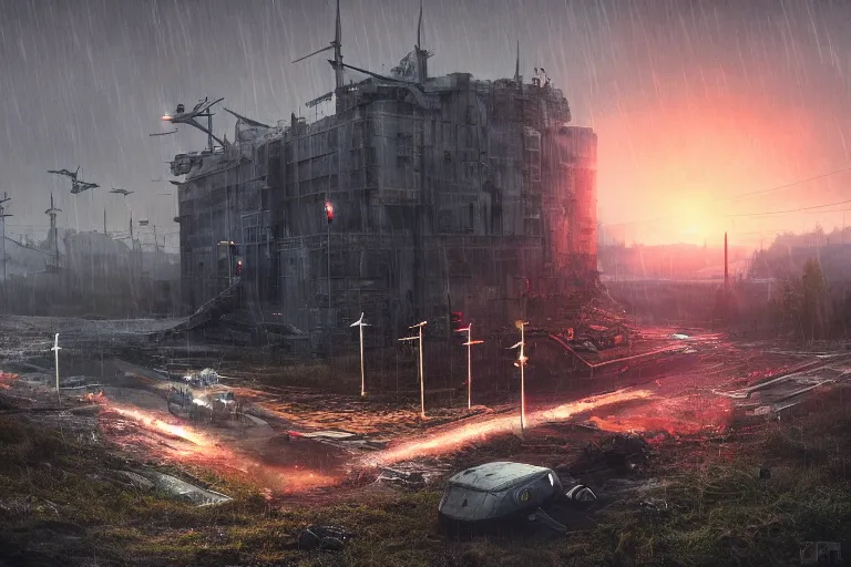 Image similar to the citadel battlefield 4 by simon stalenhag and robbert sammelin and eric persson, 4 k, hd wallpaper, hdr, tonemapping, detailed, atmospheric, global illumination, majestical lighting, saturated, wet, ray tracing