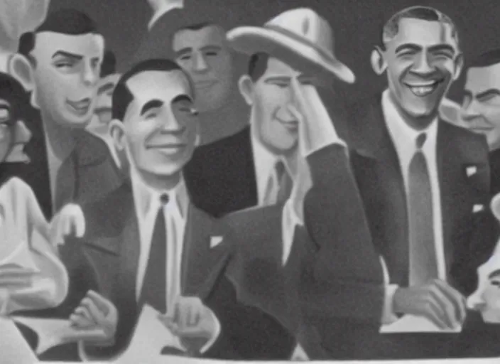 Prompt: a still of a 1930s animation featuring Barak Obama