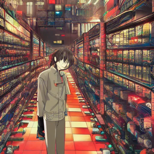 Prompt: Just living in the database as the madness of the system grows by Gigadō Ashiyuki, anime rendered in hyperdetailed Ultra HD, trending on ArtStation, luminous,