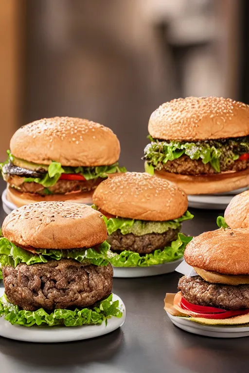 Image similar to quadruple patty hamburger, commercial photography