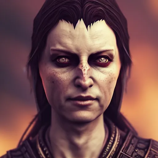 Image similar to selfie of susanna the wicked, skyrim, fine detailed face, enb, ks hairdo, stunning 3 d render inspired art by greg rutkowski and xiang duan and thomas eakes, realistic, highly detailed attributes and atmosphere, dim volumetric cinematic lighting, 8 k octane detailed render, post - processing, masterpiece, soft focus