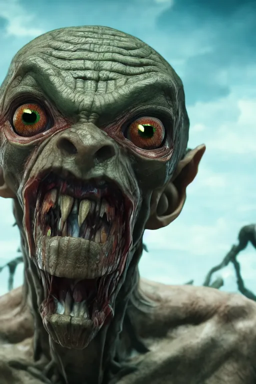 Prompt: gollum as a titan, attack on titan, cybertronian, long shot, cinematography by wes anderson, 4 k octane render, intricate detail, photorealistic, cinematic lighting, artstation