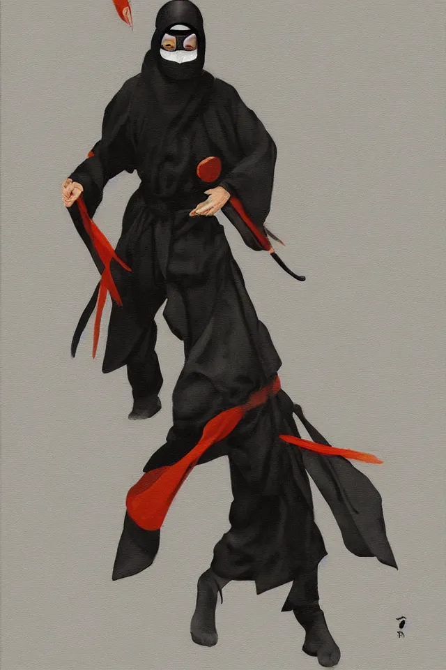 Image similar to sfumato renaissance oil painting of a ninja shaman, modern minimal isei miyake outfit, in the style of syd mead, jeremy cowart, concept art