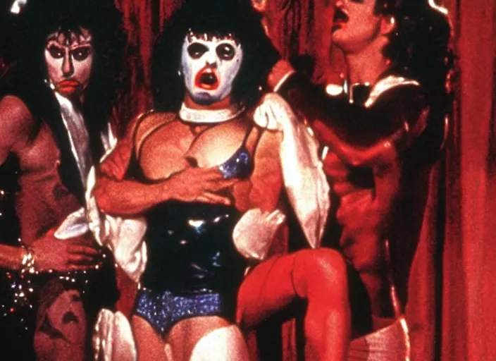 Prompt: a scene from The Rocky Horror Picture Show with Sylvester Stallone