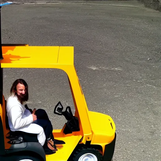 Image similar to Jesus driving a fork lift