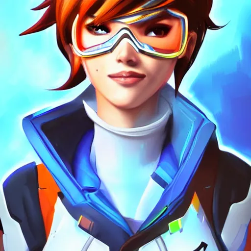 Prompt: portrait of Tracer from Overwatch, digital art in the style of RossDraws