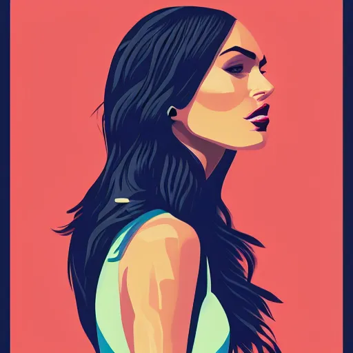 Image similar to portrait of megan fox by Tom Whalen, highly detailed, fantasy, artstation