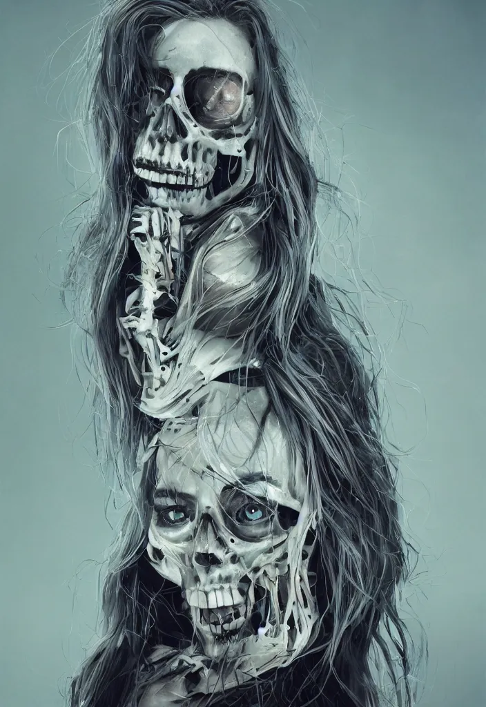 Image similar to portrait of Margot Robbie as a skeleton. intricate abstract. intricate artwork. nightmare fuel. by Tooth Wu, wlop, beeple, dan mumford. octane render, trending on artstation, greg rutkowski very coherent symmetrical artwork. cinematic, hyper realism, high detail, octane render, 8k, iridescent accents