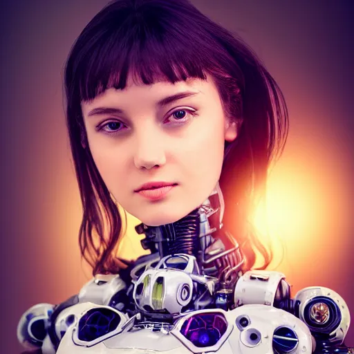 Prompt: beautiful centered fine art photo portrait of graceful girl with solarpunk mecha humanoid parts with led lights, sexy pudica pose gesture, photorealistic, white background, highly detailed and intricate, soft box lighting, shallow depth of field hdr 8 k