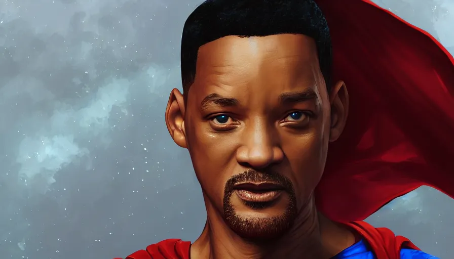 Prompt: Digital painting of Will Smith as Superman, hyperdetailed, artstation, cgsociety, 8k