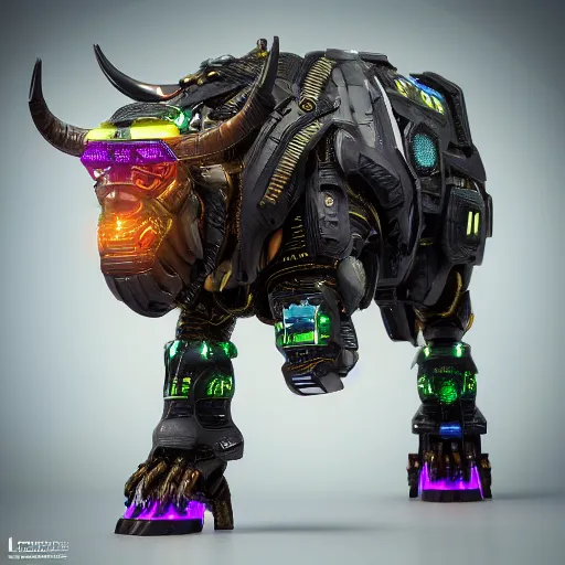 Prompt: a cybertronic bison, leds, high detail, sharp, studio, digital art, octane render