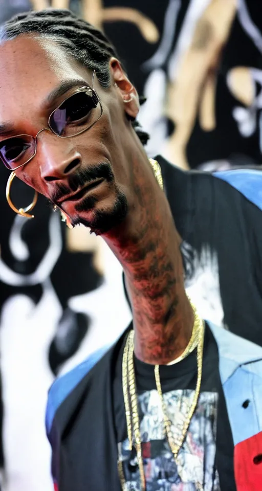 Prompt: snoop dogg with extremely long neck