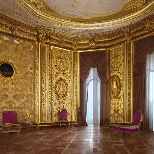 Prompt: palacio real room interior. photography. photo realism. 4 k. interior design.