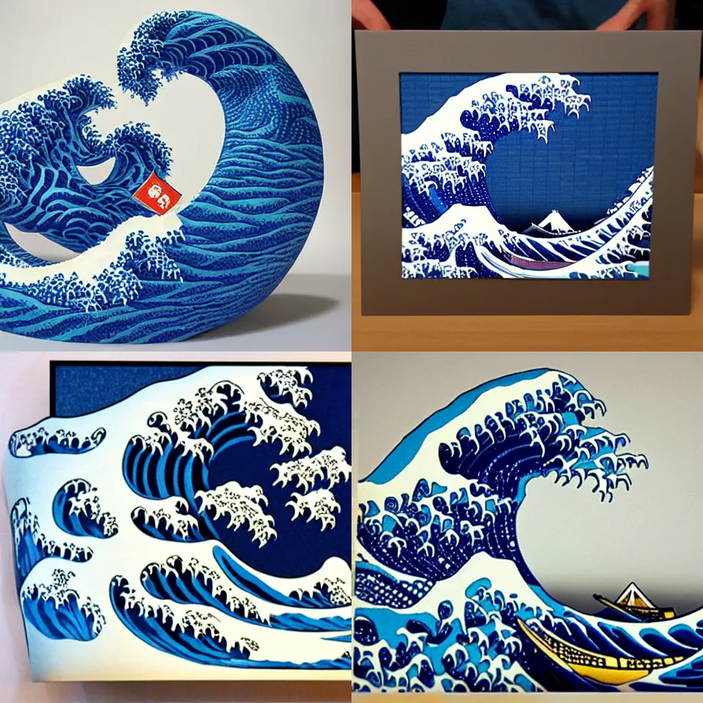 Prompt: an undulating sculpture recreates hokusai ’ s great wave lego pieces