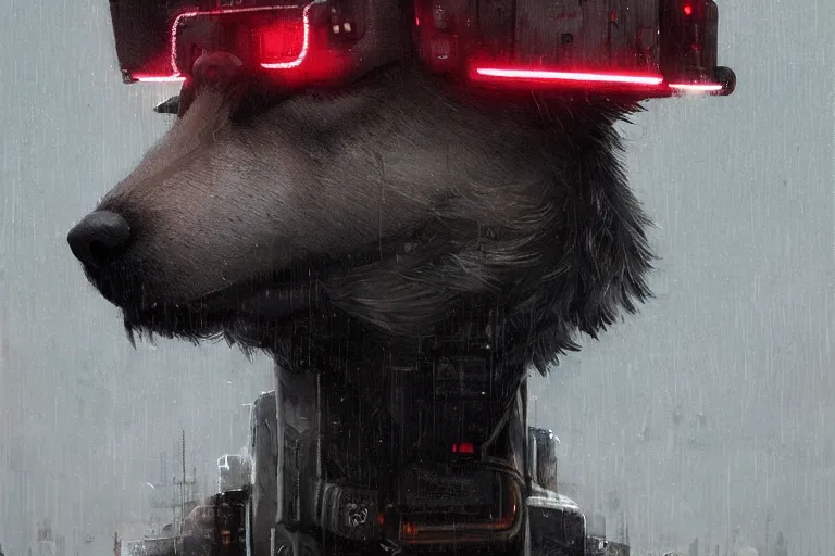 Image similar to new york city portrait of furry anthro anthropomorphic german shepard head animal person fursona wearing clothes strange cybernetic augmentations cyber muzzle gloomy rainy cyberpunk digital art by Greg Rutkowski, Simon Stalenhag, trending on Artstation, CGSociety