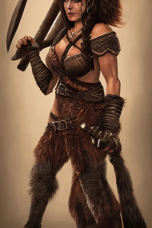Image similar to portrait of a barbarian female, ultra sharp, very detailed, high quality focus by nixeu