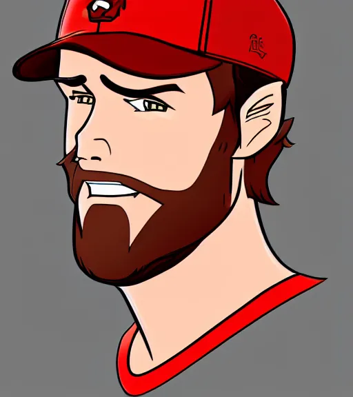 Image similar to tall white guy with short blonde beard wearing a nc state red baseball cap and red shirt full color digital illustration in the style of don bluth, artgerm, artstation trending, 4 k