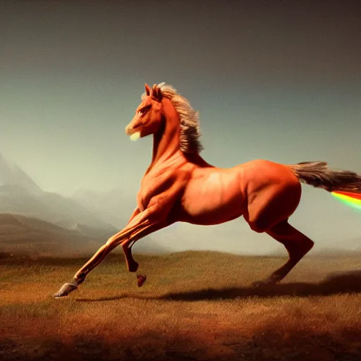 Prompt: neon digital fantasy horse by Eadweard Muybridge and George Stubbs reimagined by industrial light and magic, digital screenshot, trending on artstation