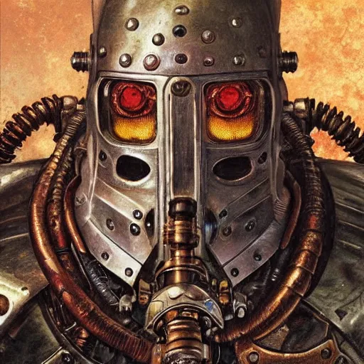 Image similar to the doomslayer as a steampunk knight, realistic closeup portrait art by norman rockwell and donato giancola and greg rutkowski, asymmetricla!!