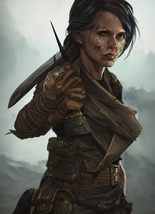 Prompt: A fantasy comic book style portrait painting of a female ranger in a grim post apocalyptic setting, unreal 5, DAZ, hyperrealistic, octane render, RPG portrait, dynamic lighting
