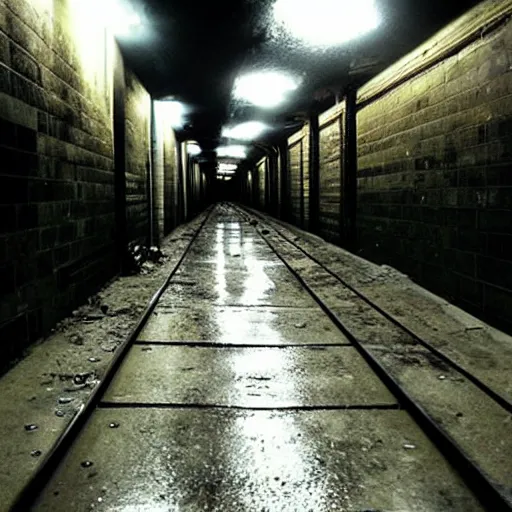 Image similar to dark partially flooded subway tunnel, eerie, creepy, spooky, liminal, liminal space, surreal,