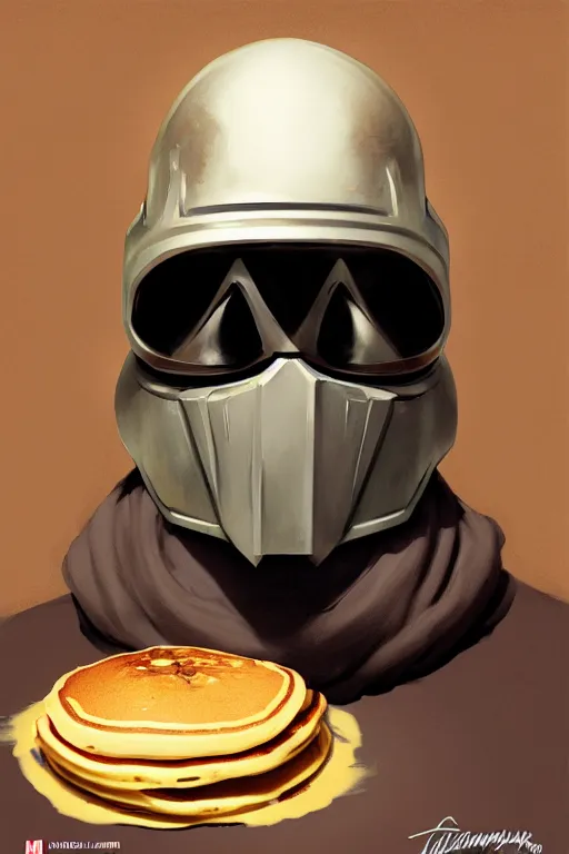 Image similar to mf doom as cooking pancakes animation pixar style, shaded lighting poster by magali villeneuve, artgerm, jeremy lipkin and michael garmash, rob rey and kentaro miura style, trending on art station