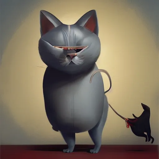 Prompt: an anthropomorphic gray cat wearing as a 1950's Soviet leader, artwork by Sergey Kolesov