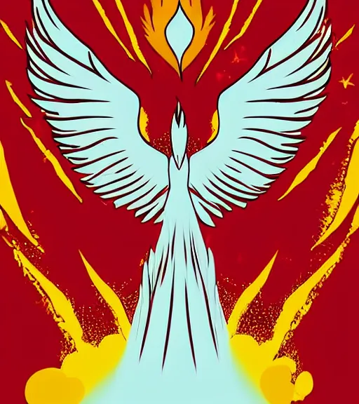 Image similar to white phoenix on flames salt crystals simple background simplified stylised poster art neat graphic design style holistic