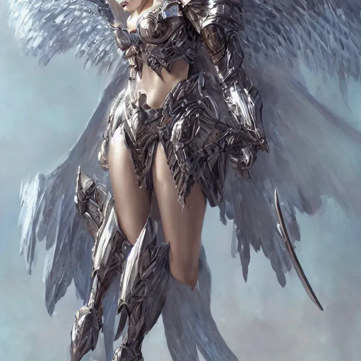 Prompt: A female angel with a shinny armour and Big Wings ,D&D, fantasy, highly detailed, digital art, artstation, smooth, sharp focus, fantasy illustration, art by Peter Tang and artgem and Alina Ivanchenko and Hirokazu Yokohara and Kago Shintaro