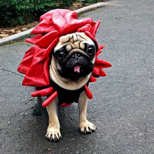 Prompt: pug dressed as demogorgon