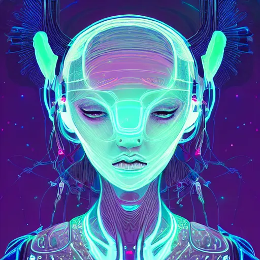 Image similar to ethereal, bioluminescent wired, cybernetic alien princess in the mountains, extremely detailed, sharp focus, portrait, smooth, digital illustration, by james jean, by rossdraws, frank franzzeta, sakimichan