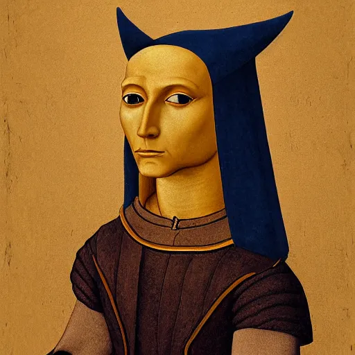 Image similar to a renaissance style portrait painting of Anubis