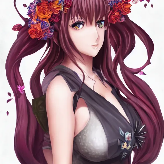 Prompt: christina rene hendricks as ahighschool dxd character, body covered in floral tattoos, d & d, fantasy, highly detailed, digital art, trending on artstation, smooth, sharp focus, illustration, art by peter tang and artgem