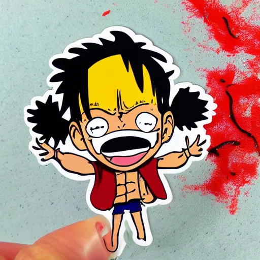 Image similar to die cut sticker, luffy is joyboy, splatter paint on paper