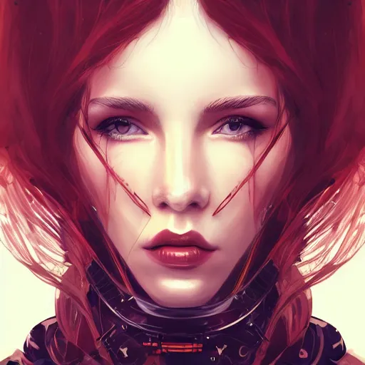 Image similar to Portrait of very very very very very very beautiful woman, spacesuit, red eyes, intricate, elegant, highly detailed, digital painting, artstation, concept art, smooth, sharp focus, illustration