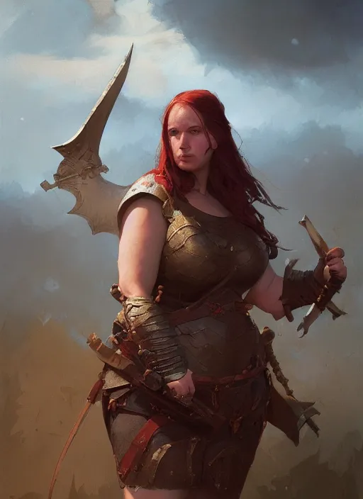 Image similar to hyper realistic photo of medieval chubby beautiful warrior girl, full body, rule of thirds, conceptart, saturated colors, cinematic, greg rutkowski, brom, james gurney, mignola, craig mullins, artstation, cgsociety