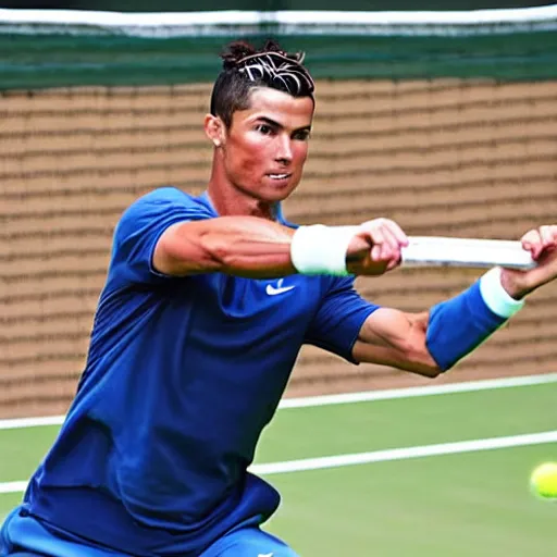 Image similar to cristiano ronaldo playing tennis at wimbledon