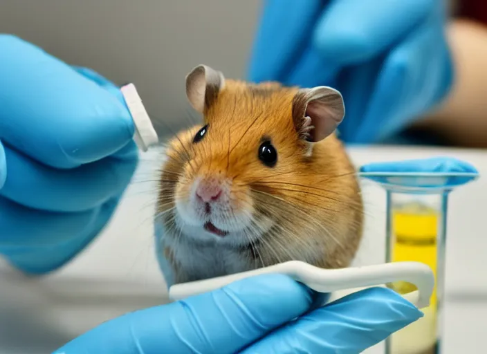 Image similar to film still of a hamster working in a research lab filling test tubes, 8 k