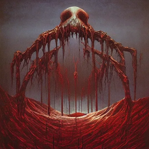 Image similar to shadowknight archfiend beksinski, eldritch, apocalypse, creepy creature, horror spooky