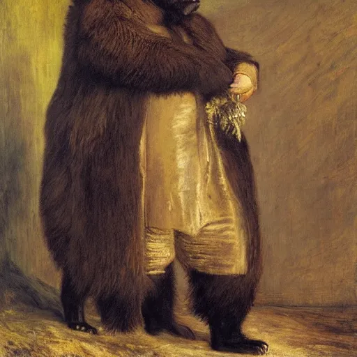 Image similar to oversized grizzly bear as an 1 8 th century nobleman, painted by john everett millais