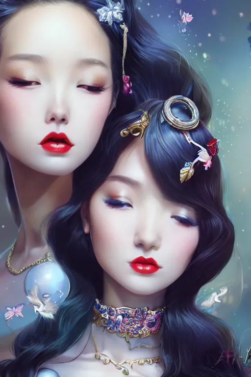 Prompt: a pin up and beautiful fashion and charming and dreamlke japan girl with jewelry, art by artgerm & jeehyung lee & wlop, hyperdetailed, 8 k realistic, lv, dior, symmetrical, frostbite 3 engine, cryengine, dof, trending on artstation, digital art, lv, dior